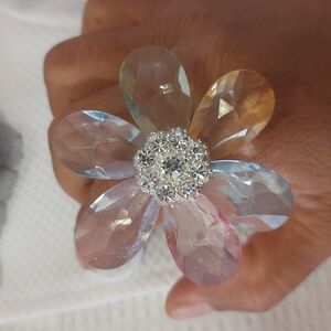 Oversized Acrylic Crystal Flower Ring Stretch Band Ring